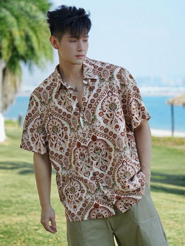 DAZY Chemise à manches courtes à imprimé floral pour vacances à la plage pour hommes, vêtements d'automne – Image 8