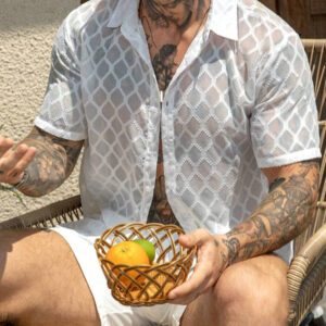 Manfinity RSRT Chemise décontractée texturée à simple boutonnage et manches courtes pour homme, été