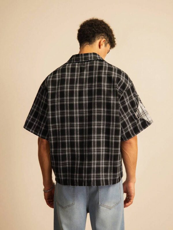 SWAVVY Chemise décontractée à manches dolman ample, en patchwork asymétrique à carreaux, taille standard pour hommes – Image 8