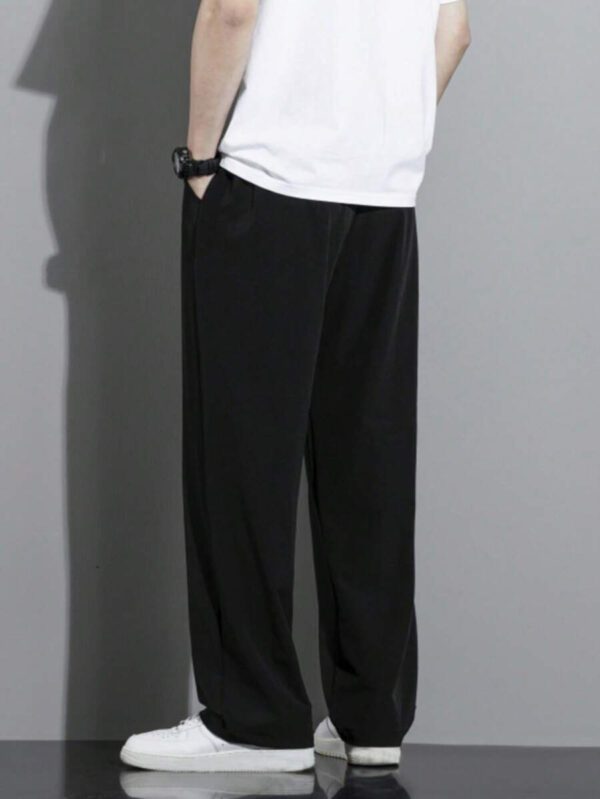 Pantalon pour hommes à taille avec cordon de serrage, poches inclinées, couleur unie, coupe décontractée – Image 15