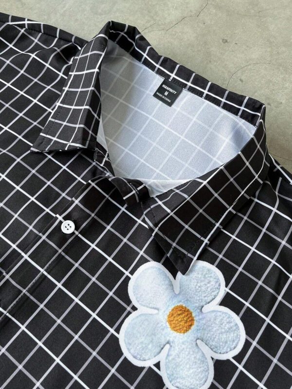 Manfinity EMRG Chemise à manches courtes décontractée à imprimé à carreaux pour homme – Image 8