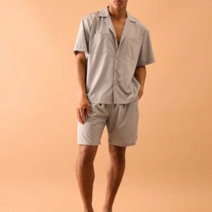 Musero Chemise à manches courtes en lin avec col châle et boutons d'été, style de rue intelligent pour les vacances