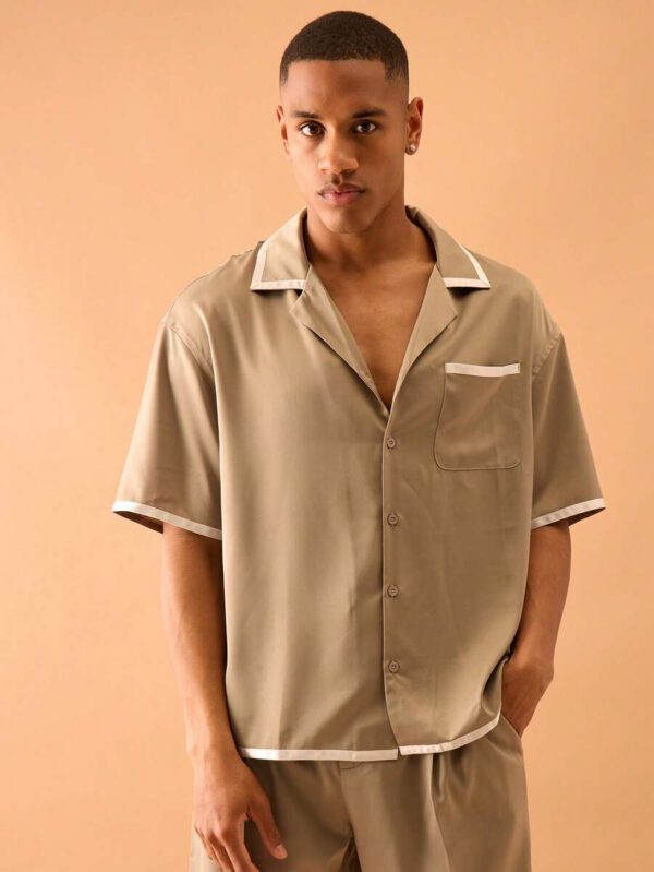 Musero Chemise à manches courtes à boutons avec bordure contrastée en satin, style de rue estival uniquement, vacances, chic – Image 6
