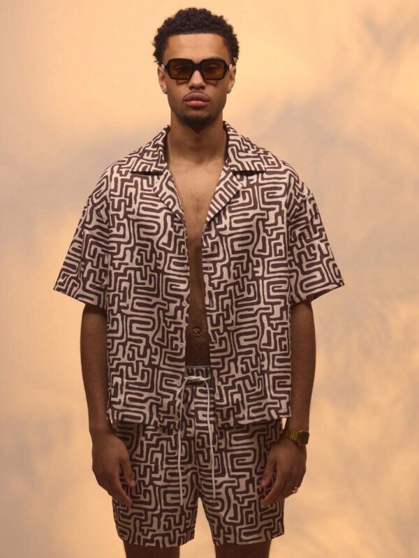 Musero Chemise à manches courtes à boutons avec imprimé abstrait, style de rue d'été, vacances, décontracté – Image 2