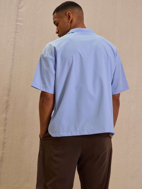 Musero Chemise à manches courtes lavée à grand col pour hommes – Image 4