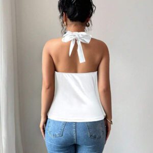 Chiquease Top court dos nu sexy de couleur unie pour femmes, été