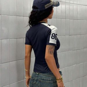StreetHx T-shirt streetwear à manches courtes avec imprimé numérique bleu marine pour femme, printemps/été