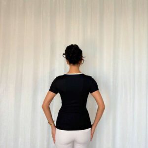 Islaluna T-shirt ajusté à manches courtes pour femmes, minimaliste, côtelé, monochrome