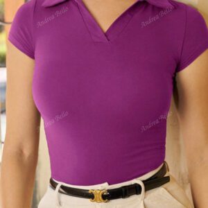 Andrea Bello Tee-shirt col polo ajusté pour femmes, casual d'affaires