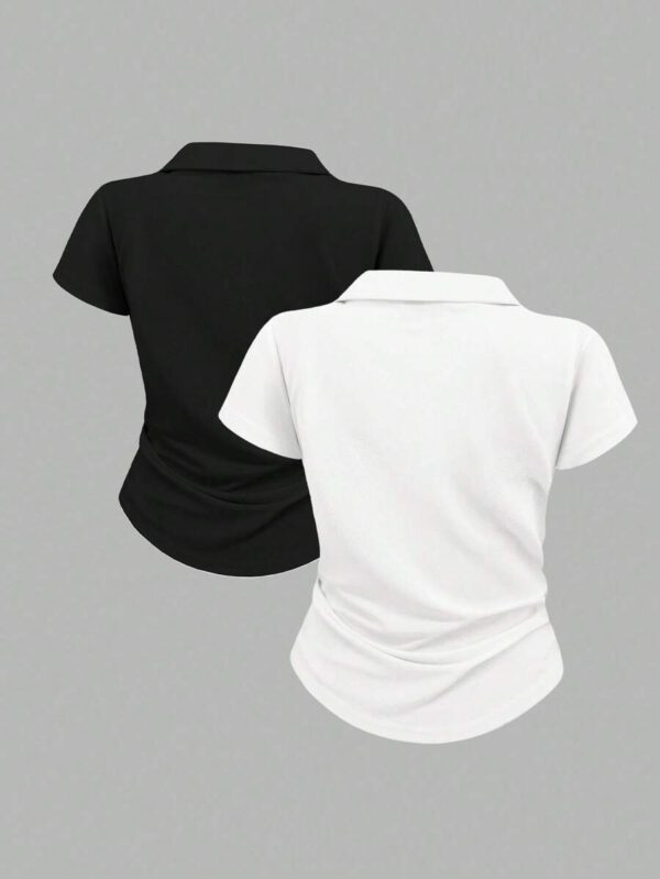 SHEIN Women's Summer Casual Contrast Color Splicing Ruched T-Shirt – Image 24