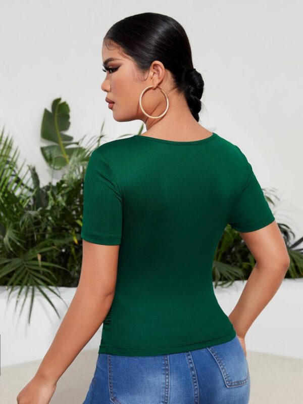 SHEIN SXY T-shirt moulant unicolore à ruché – Image 3