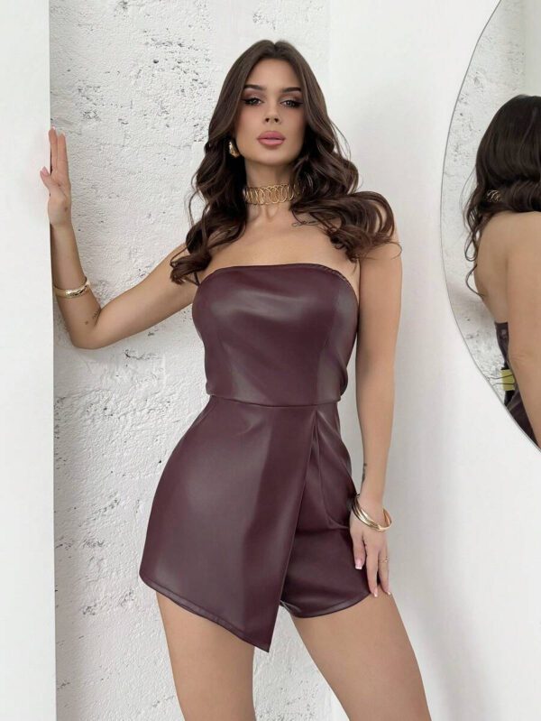 Firerie Combinaison élégante minimaliste chic de ville, convenant pour invité de mariage, fête, festival de musique, vacances. Top tube et taille haute en PU. Printemps/Été – Image 2