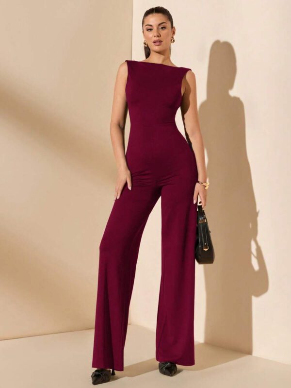 SHEIN BAE Jumpsuit élégant et sexy dos nu avec bretelles à nœud, sans manches, jambe extra-large. Polyvalent pour les sorties décontractées, les rendez-vous, les fêtes et les rassemblements - Jumpsuit asymétrique à jambe large, Jumpsuit pour la Saint-Valentin, Jumpsuit de tous les jours, Jumpsuit élégant – Image 15