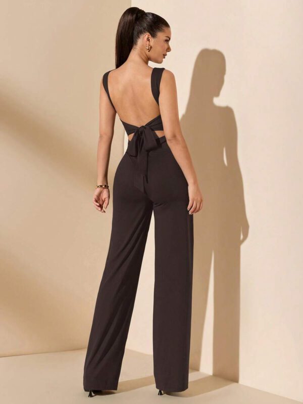 SHEIN BAE Jumpsuit élégant et sexy dos nu avec bretelles à nœud, sans manches, jambe extra-large. Polyvalent pour les sorties décontractées, les rendez-vous, les fêtes et les rassemblements - Jumpsuit asymétrique à jambe large, Jumpsuit pour la Saint-Valentin, Jumpsuit de tous les jours, Jumpsuit élégant – Image 19