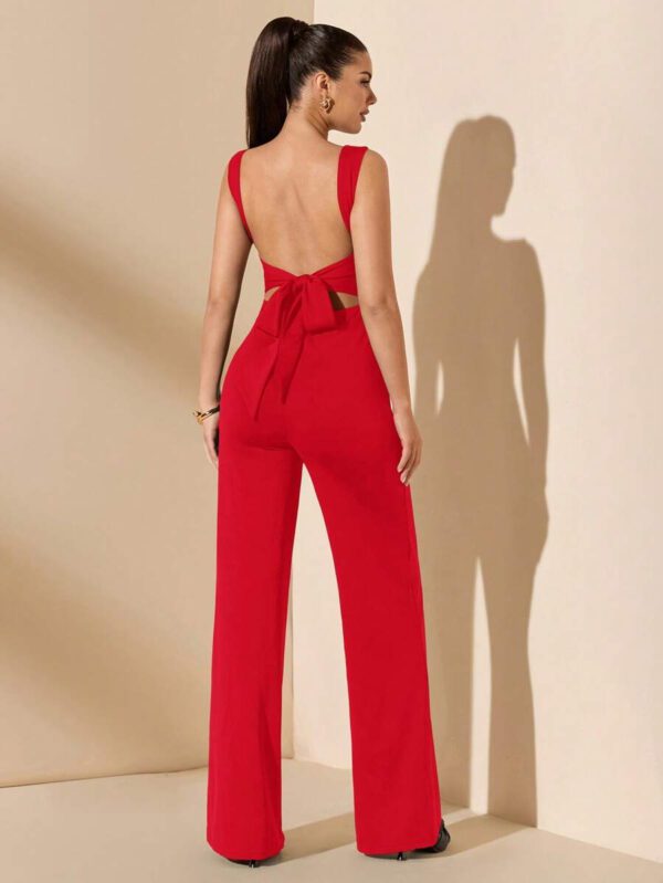 SHEIN BAE Jumpsuit élégant et sexy dos nu avec bretelles à nœud, sans manches, jambe extra-large. Polyvalent pour les sorties décontractées, les rendez-vous, les fêtes et les rassemblements - Jumpsuit asymétrique à jambe large, Jumpsuit pour la Saint-Valentin, Jumpsuit de tous les jours, Jumpsuit élégant – Image 23