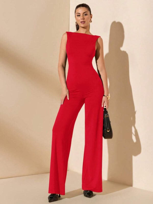 SHEIN BAE Jumpsuit élégant et sexy dos nu avec bretelles à nœud, sans manches, jambe extra-large. Polyvalent pour les sorties décontractées, les rendez-vous, les fêtes et les rassemblements - Jumpsuit asymétrique à jambe large, Jumpsuit pour la Saint-Valentin, Jumpsuit de tous les jours, Jumpsuit élégant – Image 28