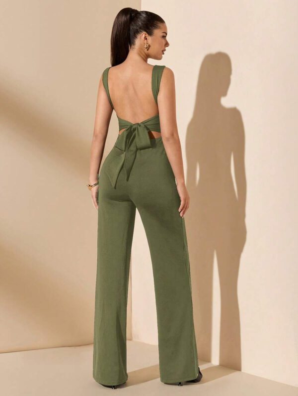 SHEIN BAE Jumpsuit élégant et sexy dos nu avec bretelles à nœud, sans manches, jambe extra-large. Polyvalent pour les sorties décontractées, les rendez-vous, les fêtes et les rassemblements - Jumpsuit asymétrique à jambe large, Jumpsuit pour la Saint-Valentin, Jumpsuit de tous les jours, Jumpsuit élégant – Image 30