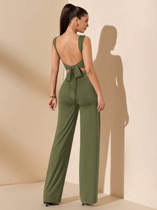 SHEIN BAE Jumpsuit élégant et sexy dos nu avec bretelles à nœud, sans manches, jambe extra-large. Polyvalent pour les sorties décontractées, les rendez-vous, les fêtes et les rassemblements - Jumpsuit asymétrique à jambe large, Jumpsuit pour la Saint-Valentin, Jumpsuit de tous les jours, Jumpsuit élégant – Image 33