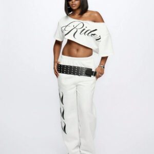 SUMWON WOMEN Top court style épaules dénudées avec logo calligraphié, tenue casual d'été pour festival, week-end, soirée, style urbain