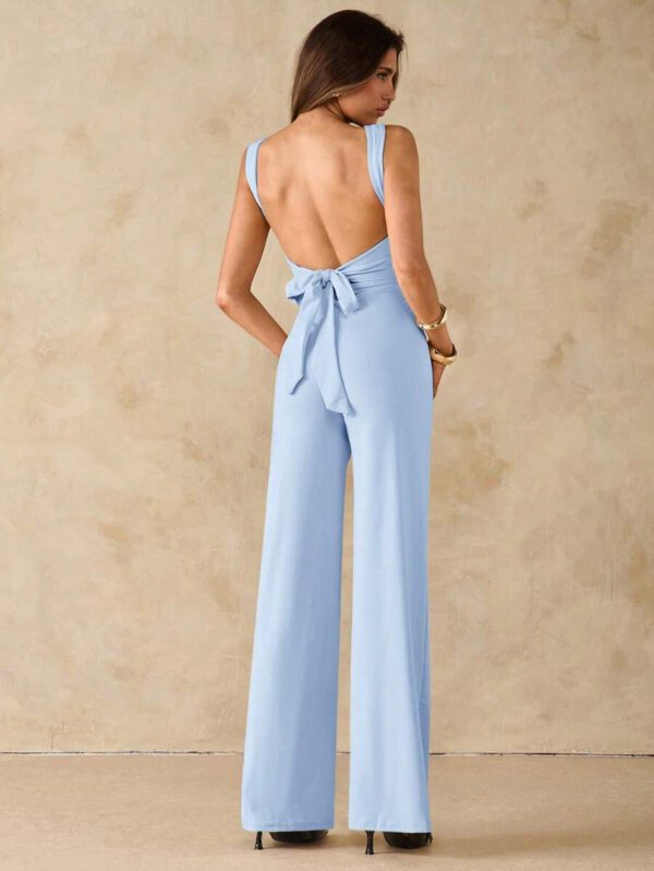 SHEIN BAE Jumpsuit élégant et sexy dos nu avec bretelles à nœud, sans manches, jambe extra-large. Polyvalent pour les sorties décontractées, les rendez-vous, les fêtes et les rassemblements - Jumpsuit asymétrique à jambe large, Jumpsuit pour la Saint-Valentin, Jumpsuit de tous les jours, Jumpsuit élégant – Image 51