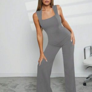 Hauture Combinaison élégante sans manches à jambes larges avec zip pour la Saint-Valentin