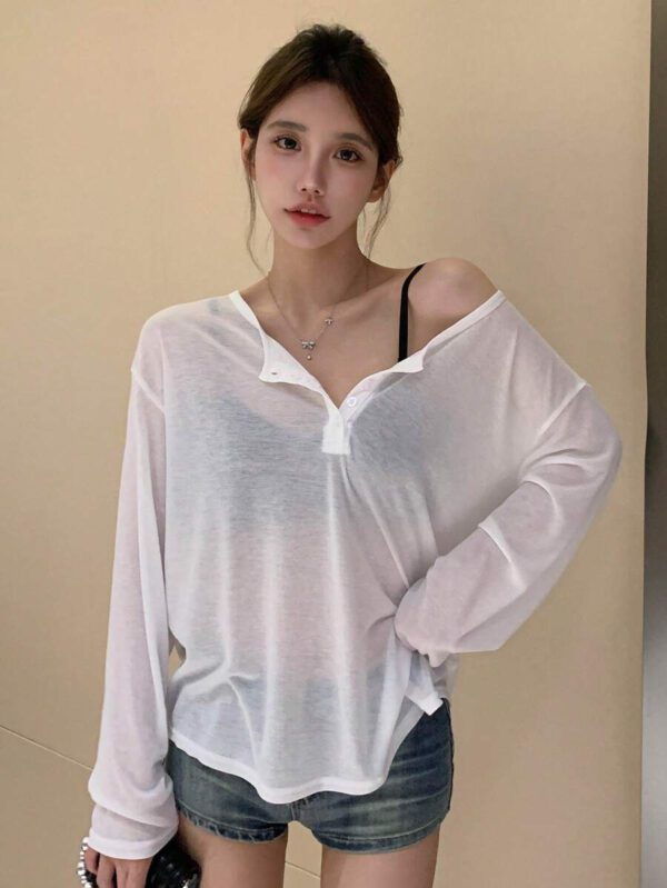 DAZY T-shirt à manches longues pour femmes, style décontracté polyvalent, de couleur unie et simple – Image 4