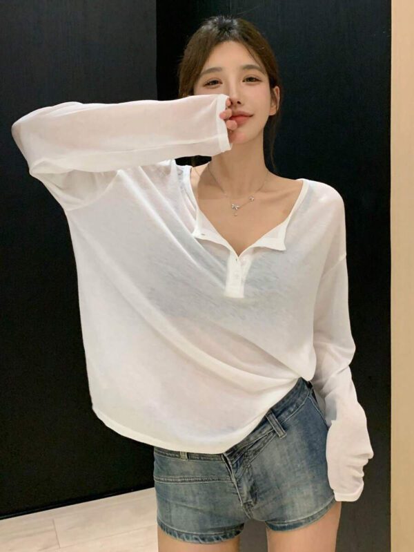 DAZY T-shirt à manches longues pour femmes, style décontracté polyvalent, de couleur unie et simple – Image 7