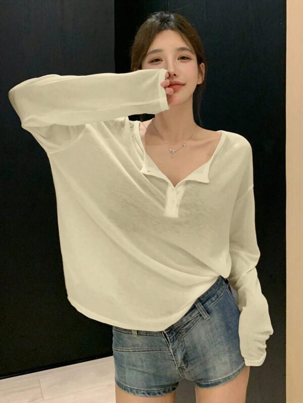 DAZY T-shirt à manches longues pour femmes, style décontracté polyvalent, de couleur unie et simple – Image 14
