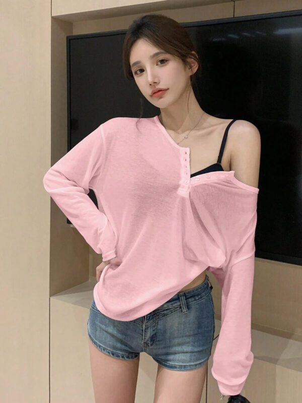 DAZY T-shirt à manches longues pour femmes, style décontracté polyvalent, de couleur unie et simple – Image 22