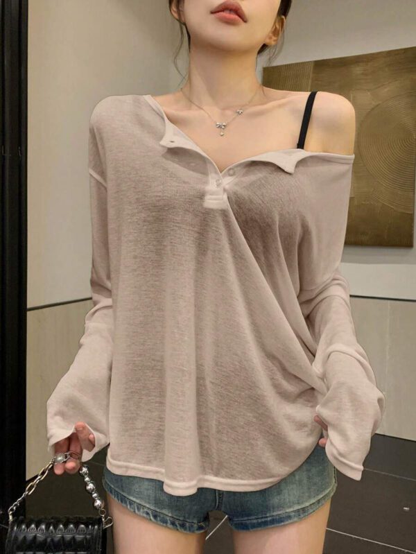 DAZY T-shirt à manches longues pour femmes, style décontracté polyvalent, de couleur unie et simple – Image 26