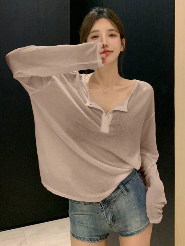 DAZY T-shirt à manches longues pour femmes, style décontracté polyvalent, de couleur unie et simple – Image 30