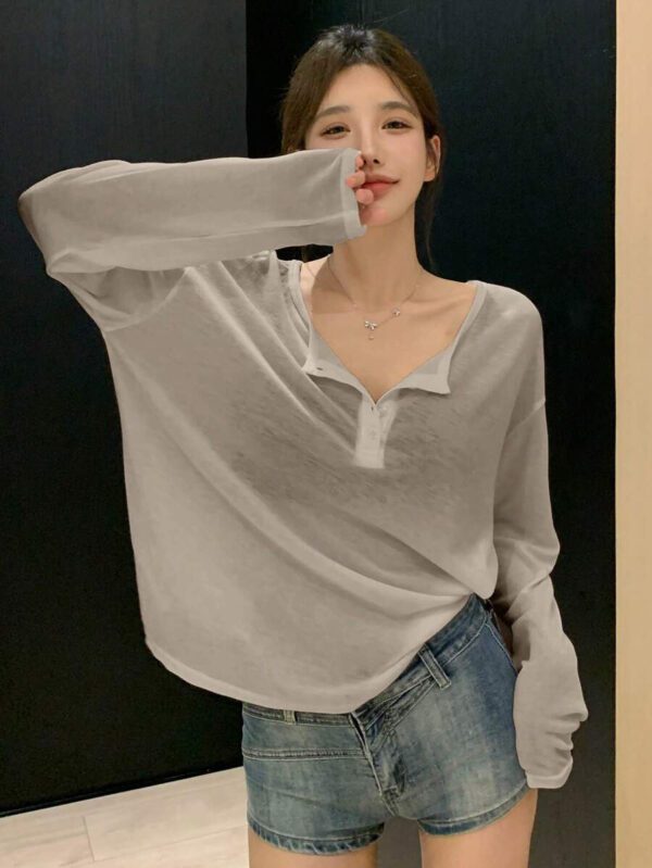 DAZY T-shirt à manches longues pour femmes, style décontracté polyvalent, de couleur unie et simple – Image 36