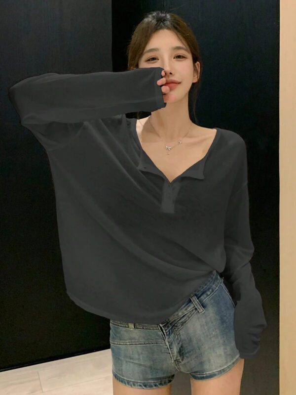 DAZY T-shirt à manches longues pour femmes, style décontracté polyvalent, de couleur unie et simple – Image 46
