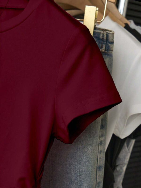 INAWLY T-shirt femme à manches courtes de couleur unie, design minimaliste pour un port casual quotidien – Image 4