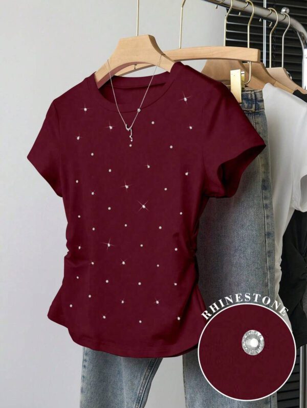 INAWLY T-shirt femme à manches courtes de couleur unie, design minimaliste pour un port casual quotidien – Image 25