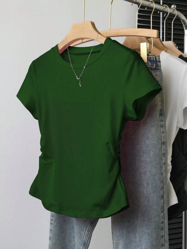 INAWLY T-shirt femme à manches courtes de couleur unie, design minimaliste pour un port casual quotidien – Image 40