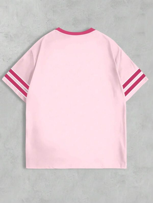 SHEIN T-shirt Femme Style Collège Sports Style Lettre Combinée Numérique Rétro Pois Sens de la Rue Décontracté – Image 9