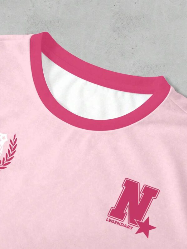 SHEIN T-shirt Femme Style Collège Sports Style Lettre Combinée Numérique Rétro Pois Sens de la Rue Décontracté – Image 10