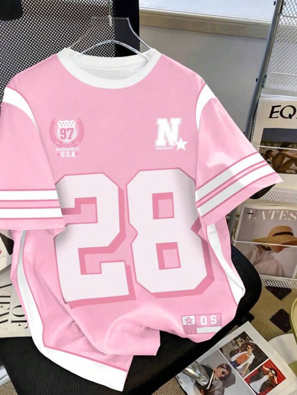 SHEIN T-shirt Femme Style Collège Sports Style Lettre Combinée Numérique Rétro Pois Sens de la Rue Décontracté – Image 20