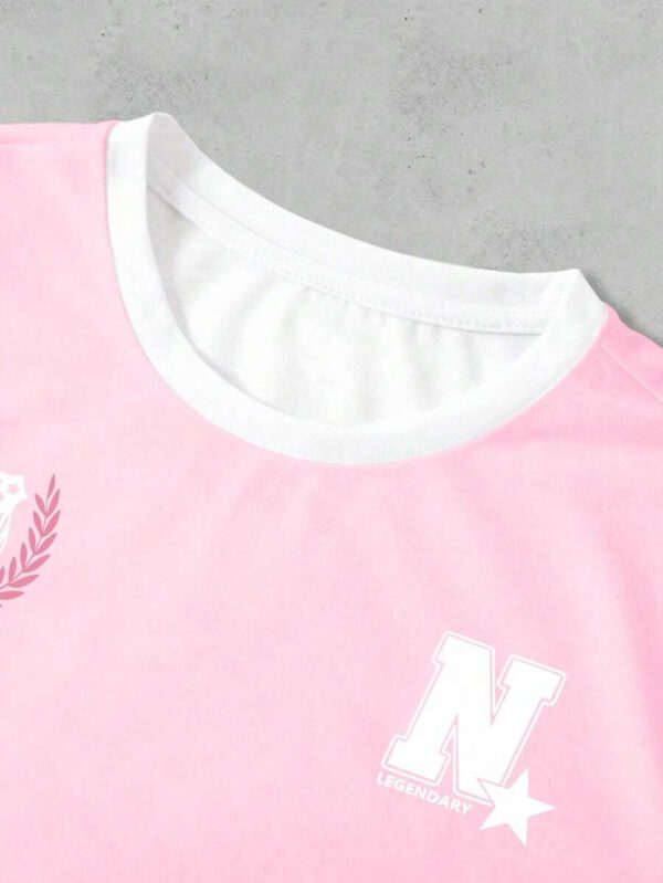 SHEIN T-shirt Femme Style Collège Sports Style Lettre Combinée Numérique Rétro Pois Sens de la Rue Décontracté – Image 22