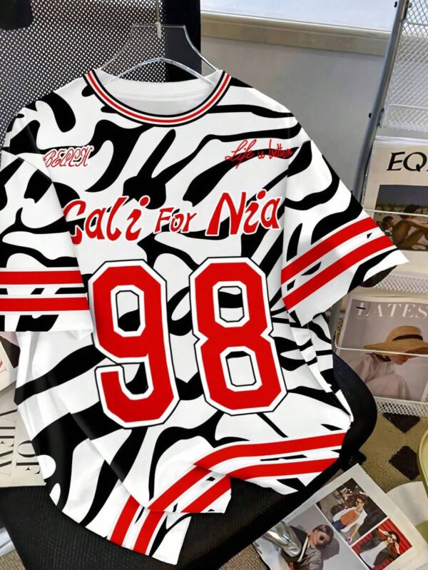 SHEIN T-shirt Femme Style Collège Sports Style Lettre Combinée Numérique Rétro Pois Sens de la Rue Décontracté – Image 26