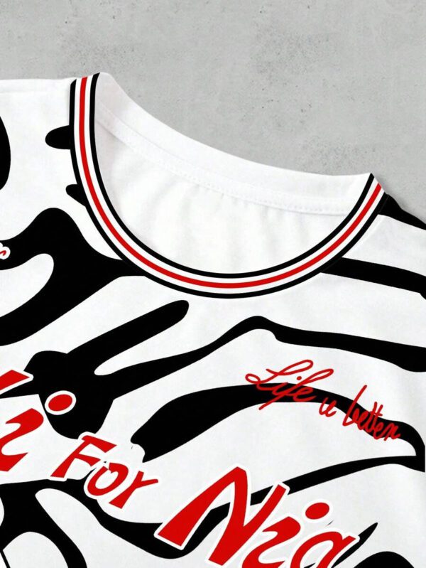 SHEIN T-shirt Femme Style Collège Sports Style Lettre Combinée Numérique Rétro Pois Sens de la Rue Décontracté – Image 28