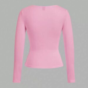 SHEIN EZwear 2 pièces/set T-shirt décontracté à manches longues et col carré moulant pour femme, adapté pour l'été