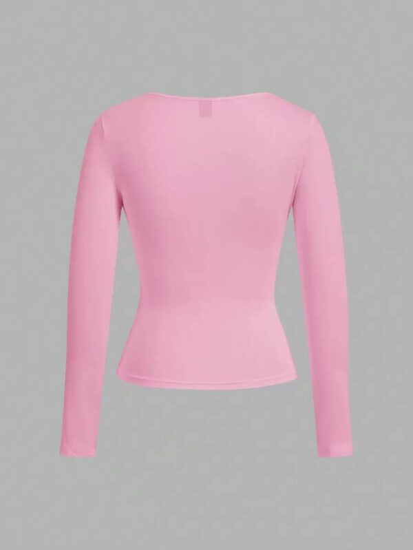 SHEIN EZwear 2 pièces/set T-shirt décontracté à manches longues et col carré moulant pour femme, adapté pour l'été – Image 11