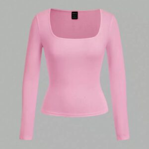 SHEIN EZwear 2 pièces/set T-shirt décontracté à manches longues et col carré moulant pour femme, adapté pour l'été