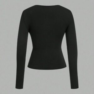 SHEIN EZwear 2 pièces/set T-shirt décontracté à manches longues et col carré moulant pour femme, adapté pour l'été
