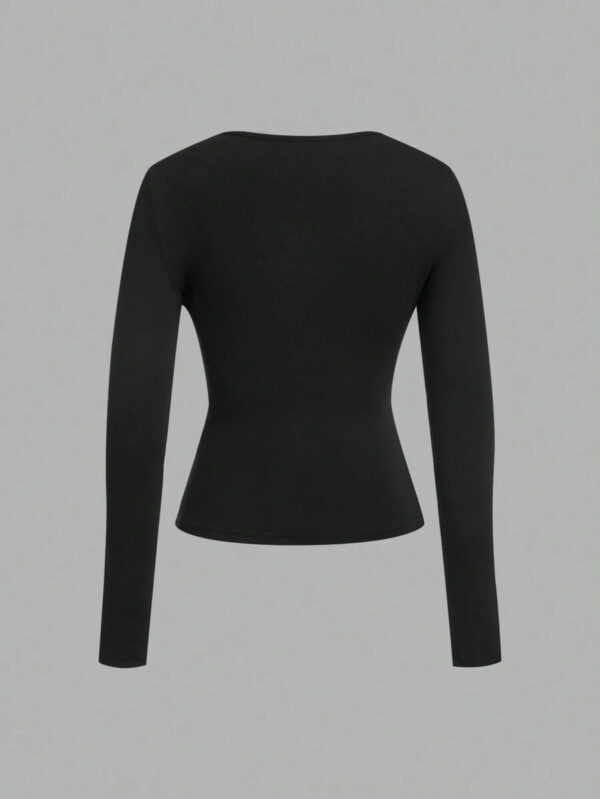 SHEIN EZwear 2 pièces/set T-shirt décontracté à manches longues et col carré moulant pour femme, adapté pour l'été – Image 19
