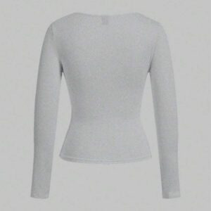 SHEIN EZwear 2 pièces/set T-shirt décontracté à manches longues et col carré moulant pour femme, adapté pour l'été