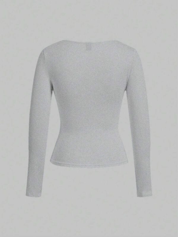 SHEIN EZwear 2 pièces/set T-shirt décontracté à manches longues et col carré moulant pour femme, adapté pour l'été – Image 22