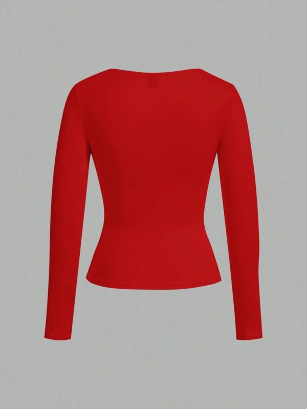 SHEIN EZwear 2 pièces/set T-shirt décontracté à manches longues et col carré moulant pour femme, adapté pour l'été – Image 30